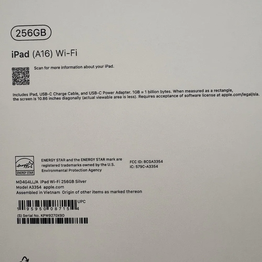 Empty Box For Apple iPad 11-inch (A16) 256GB Silver Model‎ A3354